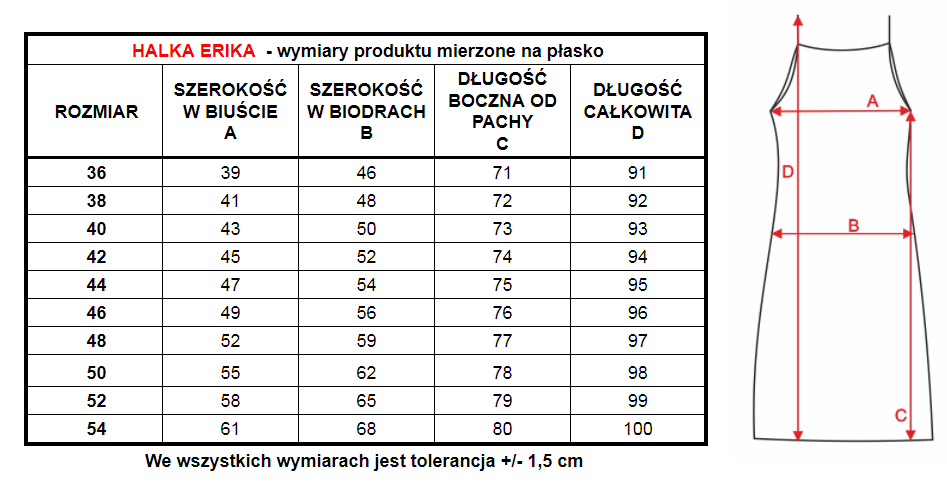 Wymiary produktu halka Erika